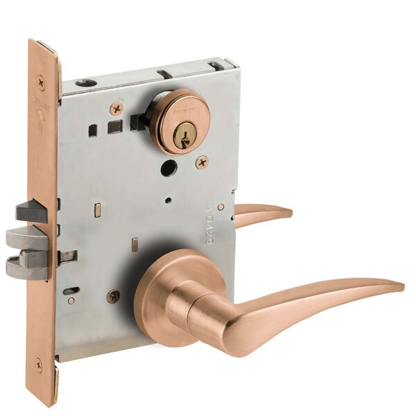 Schlage Grade 1 Entrance Office Mortise Lock, Conventional Cylinder, S123 Keyway, 12 Lever, A Rose, Satin Br L9050P 12A 612 LH - main